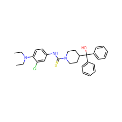 CCN(CC)c1ccc(NC(=S)N2CCC(C(O)(c3ccccc3)c3ccccc3)CC2)cc1Cl ZINC000084668711