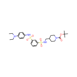 CCN(CC)c1ccc(NS(=O)(=O)c2cccc(S(=O)(=O)NCC3CCN(C(=O)OC(C)(C)C)CC3)c2)cc1 ZINC000169703430