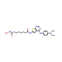 CCN(CC)c1ccc(Nc2ncnc3sc(NC(=O)CCCCCCC(=O)NO)cc23)cc1 ZINC000299825369