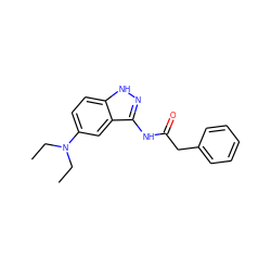 CCN(CC)c1ccc2[nH]nc(NC(=O)Cc3ccccc3)c2c1 ZINC000029041356