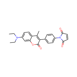 CCN(CC)c1ccc2c(C)c(-c3ccc(N4C(=O)C=CC4=O)cc3)c(=O)oc2c1 ZINC000002555132