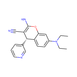 CCN(CC)c1ccc2c(c1)OC(N)=C(C#N)[C@H]2c1cccnc1 ZINC000000205406