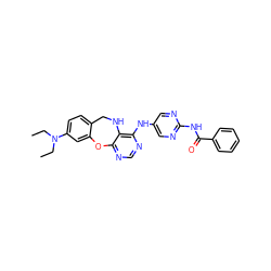 CCN(CC)c1ccc2c(c1)Oc1ncnc(Nc3cnc(NC(=O)c4ccccc4)nc3)c1NC2 ZINC000028564844