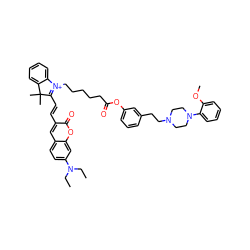 CCN(CC)c1ccc2cc(/C=C/C3=[N+](CCCCCC(=O)Oc4cccc(CCN5CCN(c6ccccc6OC)CC5)c4)c4ccccc4C3(C)C)c(=O)oc2c1 ZINC000095544724