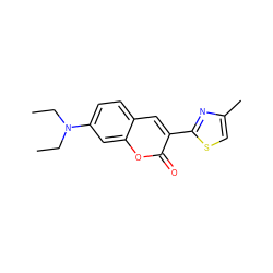 CCN(CC)c1ccc2cc(-c3nc(C)cs3)c(=O)oc2c1 ZINC000003177591