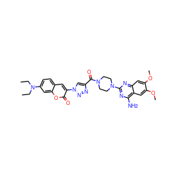 CCN(CC)c1ccc2cc(-n3cc(C(=O)N4CCN(c5nc(N)c6cc(OC)c(OC)cc6n5)CC4)nn3)c(=O)oc2c1 ZINC000473125483