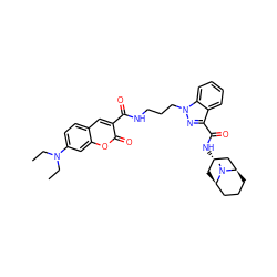 CCN(CC)c1ccc2cc(C(=O)NCCCn3nc(C(=O)N[C@H]4C[C@@H]5CCC[C@H](C4)N5C)c4ccccc43)c(=O)oc2c1 ZINC000103238121