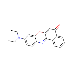 CCN(CC)c1ccc2nc3c4ccccc4c(=O)cc-3oc2c1 ZINC000004252847