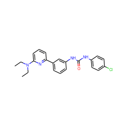 CCN(CC)c1cccc(-c2cccc(NC(=O)Nc3ccc(Cl)cc3)c2)n1 ZINC000299837524