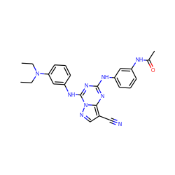 CCN(CC)c1cccc(Nc2nc(Nc3cccc(NC(C)=O)c3)nc3c(C#N)cnn23)c1 ZINC000028707989