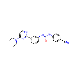 CCN(CC)c1ccnc(-c2cccc(NC(=O)Nc3ccc(C#N)cc3)c2)n1 ZINC001772634853