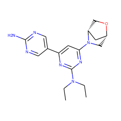 CCN(CC)c1nc(-c2cnc(N)nc2)cc(N2C[C@@H]3C[C@H]2CO3)n1 ZINC000221158106