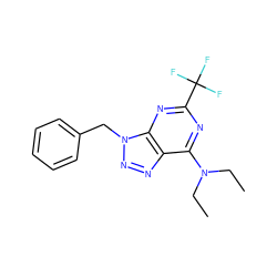 CCN(CC)c1nc(C(F)(F)F)nc2c1nnn2Cc1ccccc1 ZINC000004966734