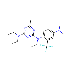 CCN(CC)c1nc(C)nc(N(CC)c2ccc(N(C)C)cc2C(F)(F)F)n1 ZINC000013794520