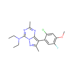 CCN(CC)c1nc(C)nc2c(-c3cc(F)c(OC)cc3Cl)c(C)nn12 ZINC000040938290