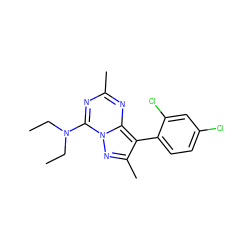 CCN(CC)c1nc(C)nc2c(-c3ccc(Cl)cc3Cl)c(C)nn12 ZINC000013804971