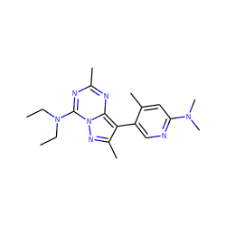 CCN(CC)c1nc(C)nc2c(-c3cnc(N(C)C)cc3C)c(C)nn12 ZINC000040939151