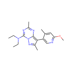 CCN(CC)c1nc(C)nc2c(-c3cnc(OC)cc3C)c(C)nn12 ZINC000040938270