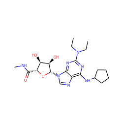 CCN(CC)c1nc(NC2CCCC2)c2ncn([C@@H]3O[C@H](C(=O)NC)[C@@H](O)[C@H]3O)c2n1 ZINC000103299017