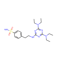 CCN(CC)c1nc(NCCc2ccc(S(N)(=O)=O)cc2)nc(N(CC)CC)n1 ZINC000028476114