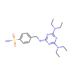 CCN(CC)c1nc(NCc2ccc(S(N)(=O)=O)cc2)nc(N(CC)CC)n1 ZINC000028474572