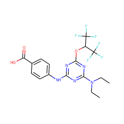 CCN(CC)c1nc(Nc2ccc(C(=O)O)cc2)nc(OC(C(F)(F)F)C(F)(F)F)n1 ZINC001772622676