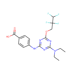 CCN(CC)c1nc(Nc2ccc(C(=O)O)cc2)nc(OCC(F)(F)C(F)F)n1 ZINC001772577609