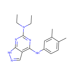 CCN(CC)c1nc(Nc2ccc(C)c(C)c2)c2cn[nH]c2n1 ZINC000096928133