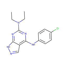 CCN(CC)c1nc(Nc2ccc(Cl)cc2)c2cn[nH]c2n1 ZINC000096928134