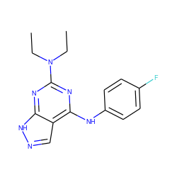 CCN(CC)c1nc(Nc2ccc(F)cc2)c2cn[nH]c2n1 ZINC000096928447