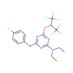 CCN(CC)c1nc(Nc2ccc(F)cc2)nc(OC(C(F)(F)F)C(F)(F)F)n1 ZINC001772611963