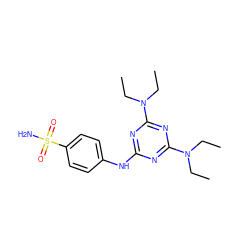 CCN(CC)c1nc(Nc2ccc(S(N)(=O)=O)cc2)nc(N(CC)CC)n1 ZINC000028466188