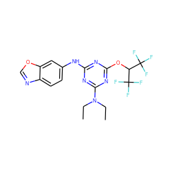 CCN(CC)c1nc(Nc2ccc3ncoc3c2)nc(OC(C(F)(F)F)C(F)(F)F)n1 ZINC001772627764