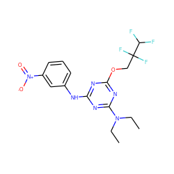 CCN(CC)c1nc(Nc2cccc([N+](=O)[O-])c2)nc(OCC(F)(F)C(F)F)n1 ZINC001772610640