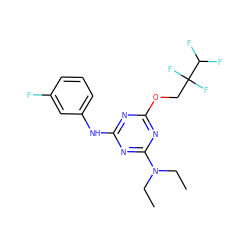 CCN(CC)c1nc(Nc2cccc(F)c2)nc(OCC(F)(F)C(F)F)n1 ZINC001772573597