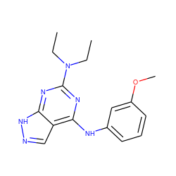 CCN(CC)c1nc(Nc2cccc(OC)c2)c2cn[nH]c2n1 ZINC000096928457