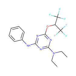 CCN(CC)c1nc(Nc2ccccc2)nc(OC(C(F)(F)F)C(F)(F)F)n1 ZINC000001234757