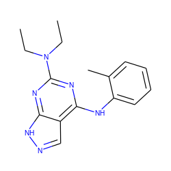 CCN(CC)c1nc(Nc2ccccc2C)c2cn[nH]c2n1 ZINC000096928136