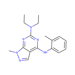 CCN(CC)c1nc(Nc2ccccc2C)c2cnn(C)c2n1 ZINC000020935141