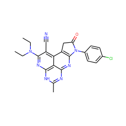 CCN(CC)c1nc2[nH]c(C)nc3nc4c(c(c1C#N)c32)CC(=O)N4c1ccc(Cl)cc1 ZINC000003307992