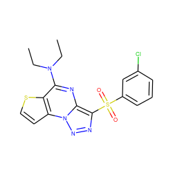 CCN(CC)c1nc2c(S(=O)(=O)c3cccc(Cl)c3)nnn2c2ccsc12 ZINC000008589541