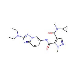 CCN(CC)c1nc2ccc(NC(=O)c3c(C(=O)N(C)C4CC4)cnn3C)cn2n1 ZINC000205073898