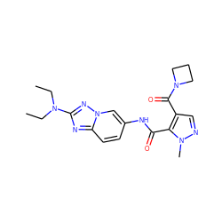 CCN(CC)c1nc2ccc(NC(=O)c3c(C(=O)N4CCC4)cnn3C)cn2n1 ZINC000205064346