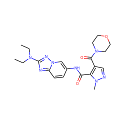 CCN(CC)c1nc2ccc(NC(=O)c3c(C(=O)N4CCOCC4)cnn3C)cn2n1 ZINC000205064296