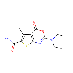 CCN(CC)c1nc2sc(C(N)=O)c(C)c2c(=O)o1 ZINC000013678136