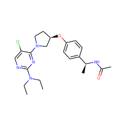 CCN(CC)c1ncc(Cl)c(N2CC[C@@H](Oc3ccc([C@H](C)NC(C)=O)cc3)C2)n1 ZINC000261075189