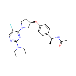 CCN(CC)c1ncc(F)c(N2CC[C@@H](Oc3ccc([C@H](C)NC(C)=O)cc3)C2)n1 ZINC000261130054