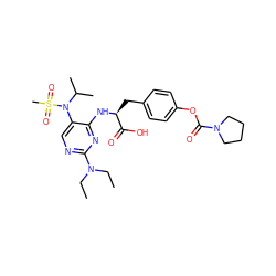 CCN(CC)c1ncc(N(C(C)C)S(C)(=O)=O)c(N[C@@H](Cc2ccc(OC(=O)N3CCCC3)cc2)C(=O)O)n1 ZINC000096273509