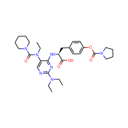 CCN(CC)c1ncc(N(CC)C(=O)N2CCCCC2)c(N[C@@H](Cc2ccc(OC(=O)N3CCCC3)cc2)C(=O)O)n1 ZINC000060152425