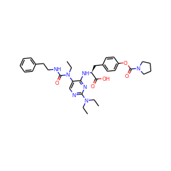 CCN(CC)c1ncc(N(CC)C(=O)NCCc2ccccc2)c(N[C@@H](Cc2ccc(OC(=O)N3CCCC3)cc2)C(=O)O)n1 ZINC000096273511